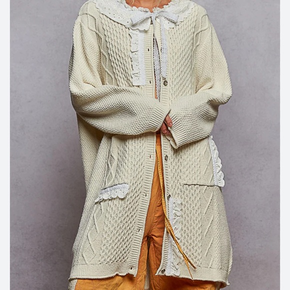 POL Cream Knit Cardigan with Lace Trim - Picture 8 of 8